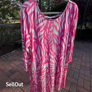 Lilly Pulitzer Ophelia Dress XL Pink Tropical Print 3/4 Sleeve Casual EUC